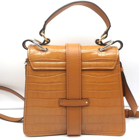 Chloe Small Aby Day Bag Autumnal Brown Croc-Embossed Leather Crossbody Tote NEW - Picture 6 of 12